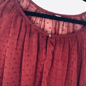Target Brand Maroon Sheer Blouse with Polkadot and Keyhole detail
